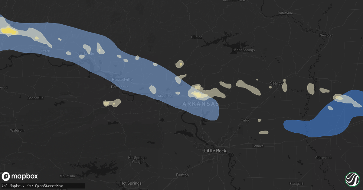 Hail map in Plumerville, AR on August 17, 2026
