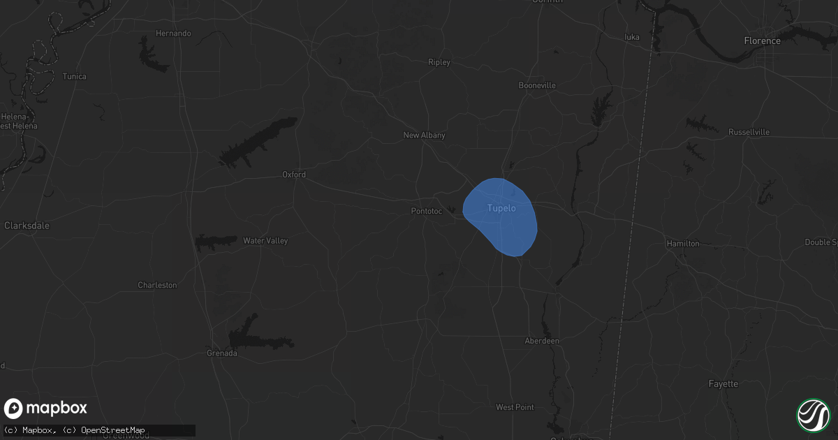 Hail map in Pontotoc, MS on August 17, 2026