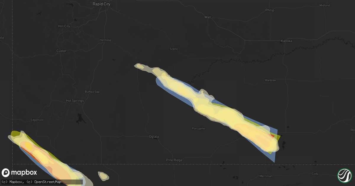 Hail map in Porcupine, SD on August 17, 2026