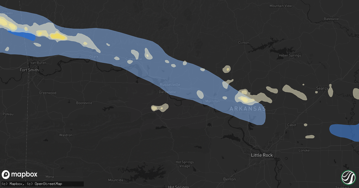 Hail map in Pottsville, AR on August 17, 2026