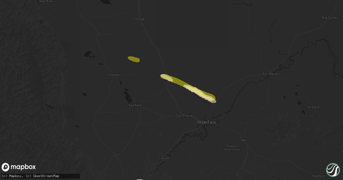 Hail map in Power, MT on August 17, 2026