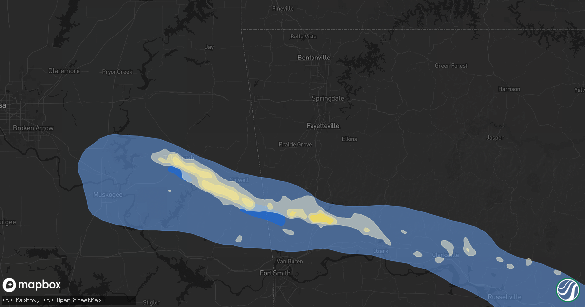 Hail map in Prairie Grove, AR on August 17, 2026