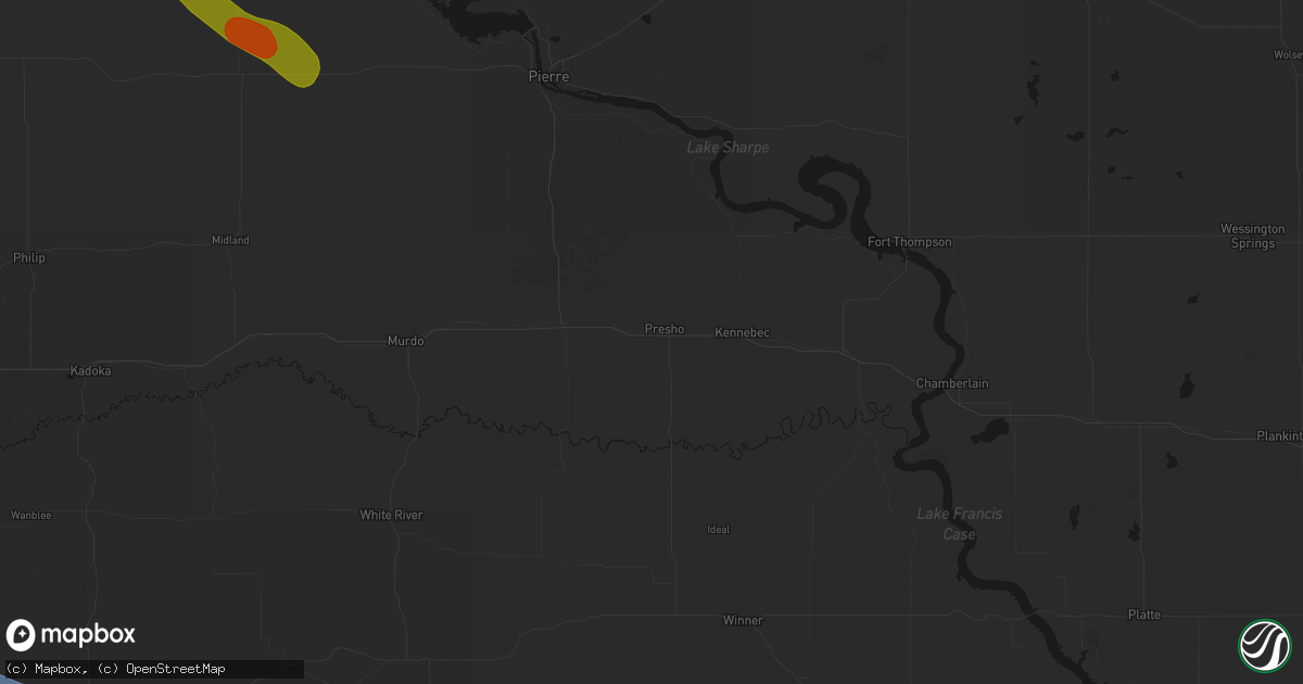 Hail map in Presho, SD on August 17, 2026