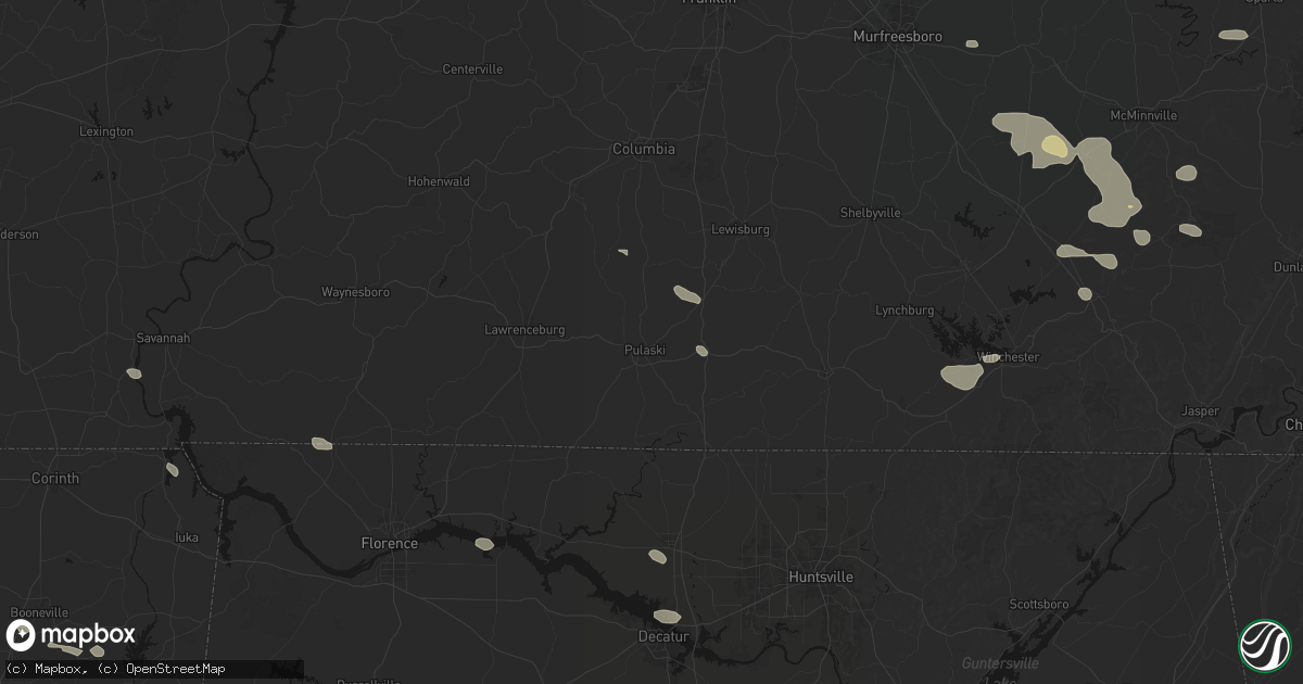 Hail map in Pulaski, TN on August 17, 2026