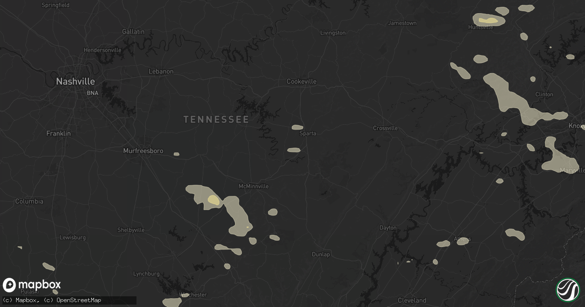 Hail map in Quebeck, TN on August 17, 2026