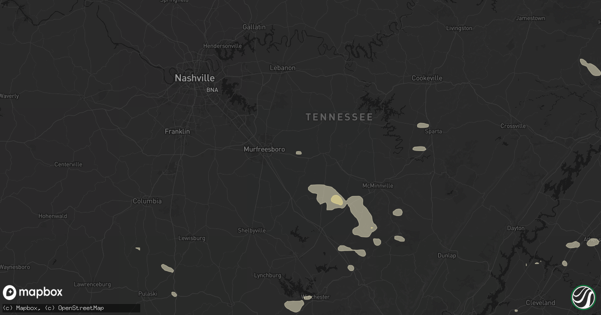 Hail map in Readyville, TN on August 17, 2026