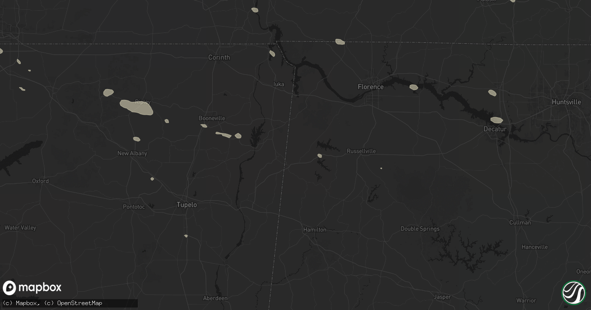 Hail map in Red Bay, AL on August 17, 2026