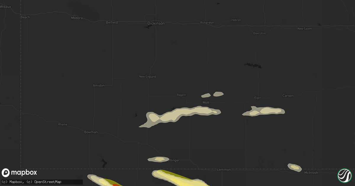 Hail map in Regent, ND on August 17, 2026