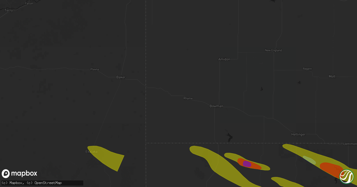 Hail map in Rhame, ND on August 17, 2026