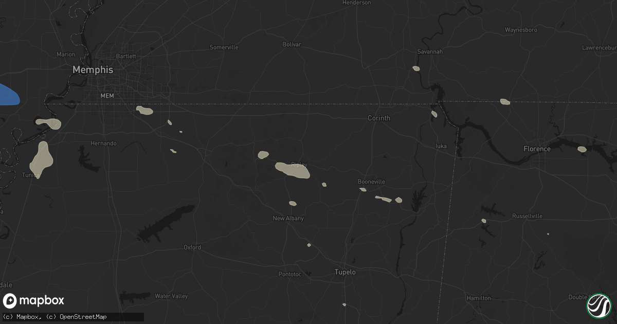 Hail map in Ripley, MS on August 17, 2026