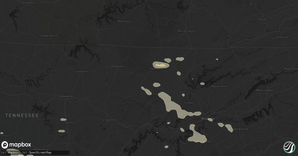 Hail map in Robbins, TN on August 17, 2026