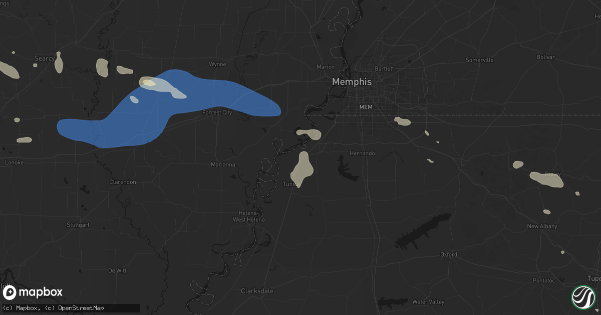 Hail map in Robinsonville, MS on August 17, 2026