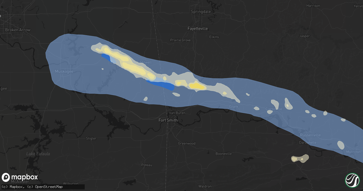 Hail map in Rudy, AR on August 17, 2026