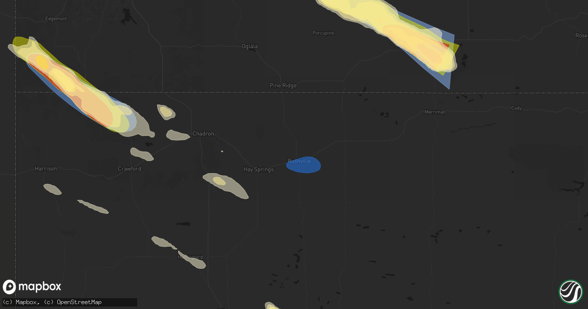 Hail map in Rushville, NE on August 17, 2026