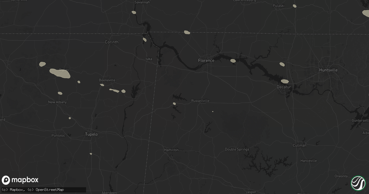 Hail map in Russellville, AL on August 17, 2026