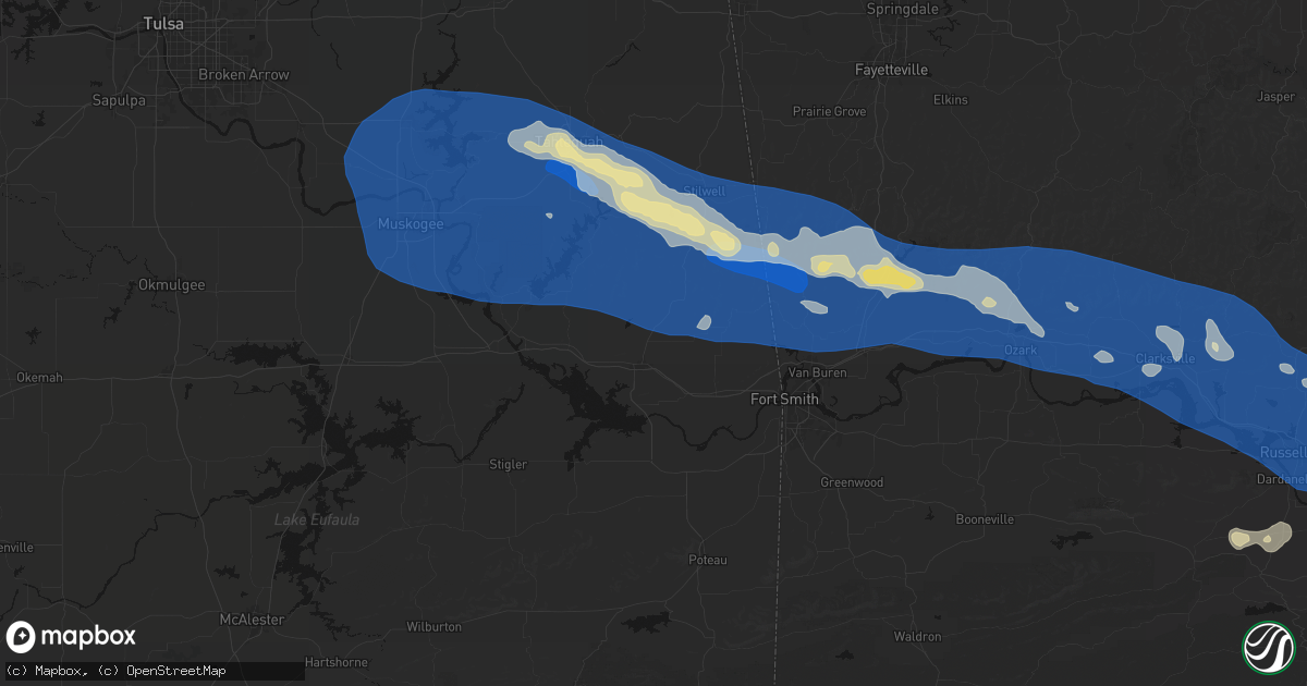 Hail map in Sallisaw, OK on August 17, 2026