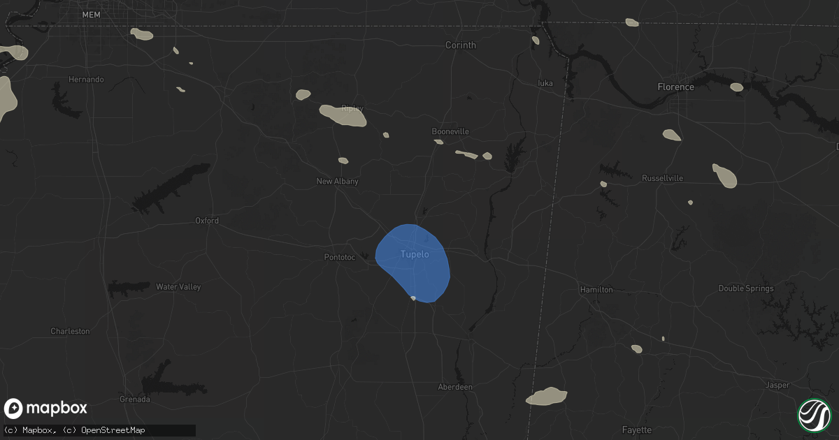 Hail map in Saltillo, MS on August 17, 2026