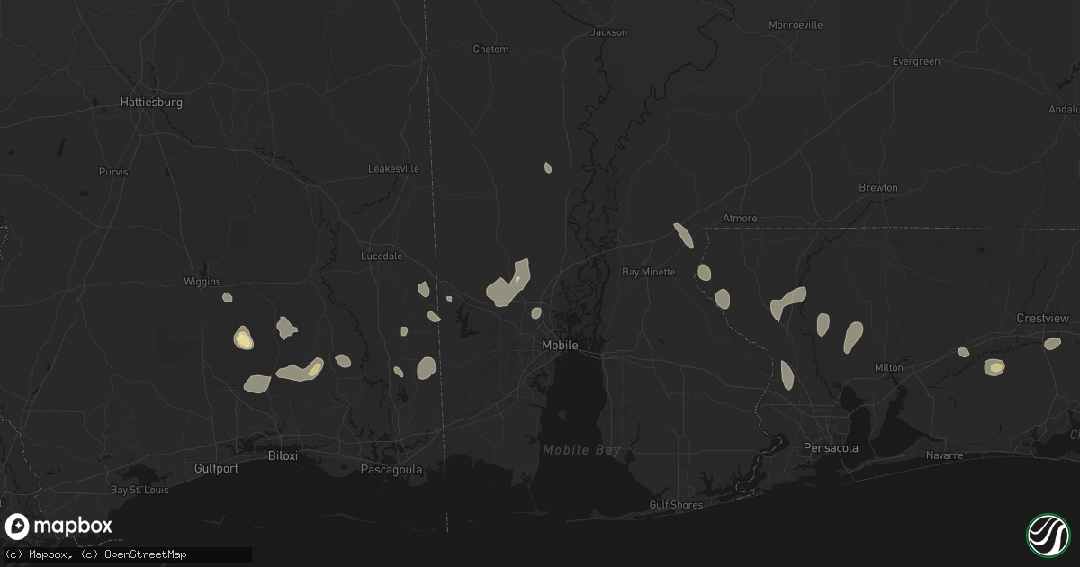 Hail map in Saraland, AL on August 17, 2026
