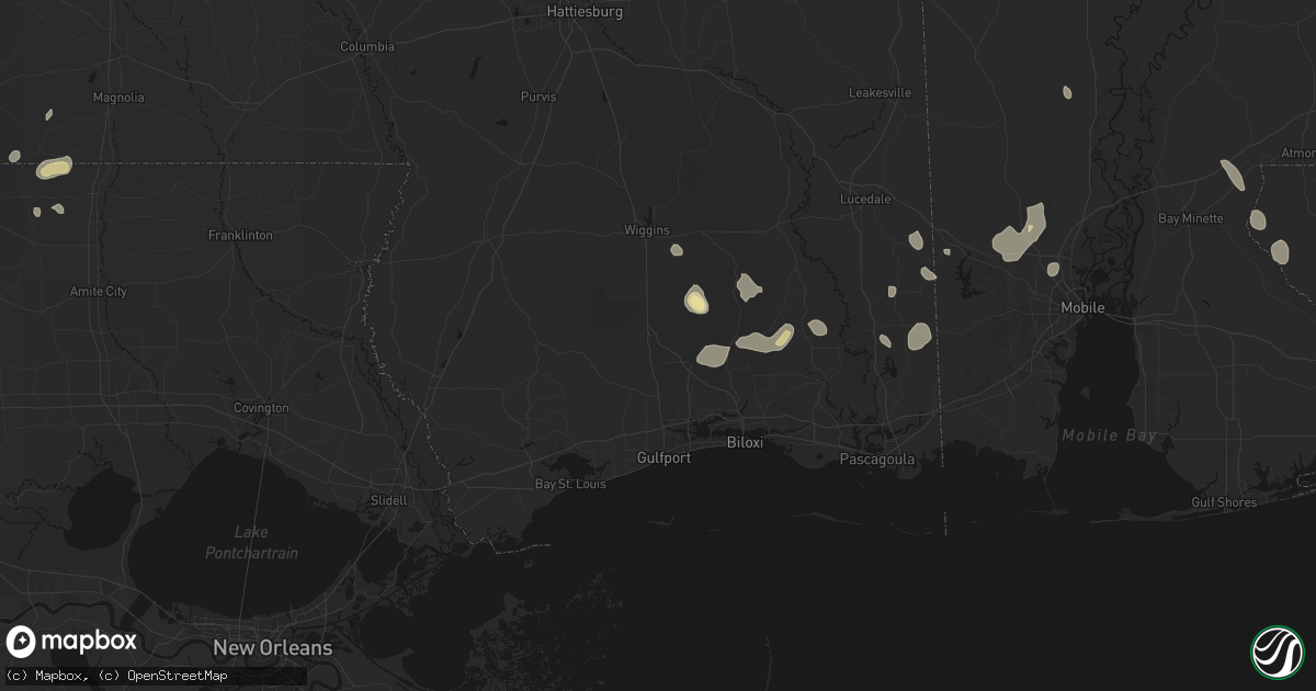 Hail map in Saucier, MS on August 17, 2026
