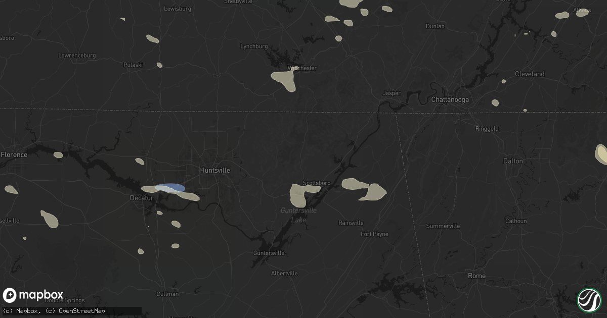 Hail map in Scottsboro, AL on August 17, 2026