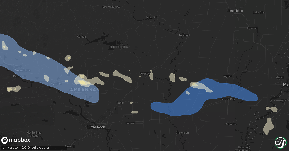 Hail map in Searcy, AR on August 17, 2026