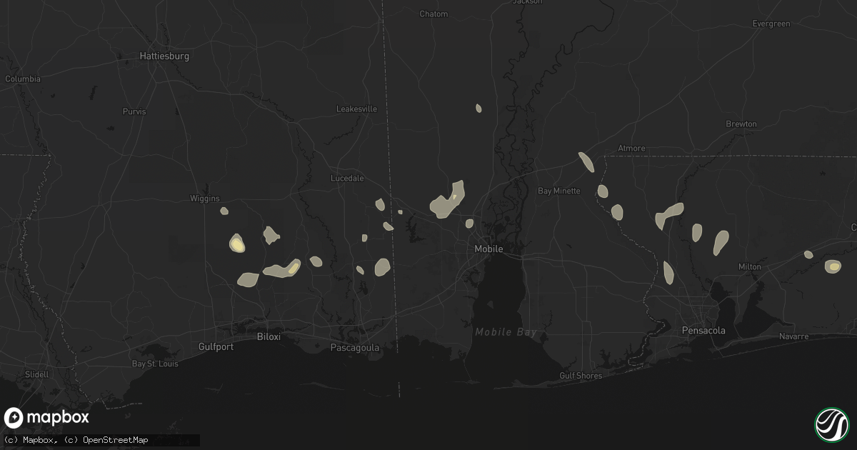Hail map in Semmes, AL on August 17, 2026