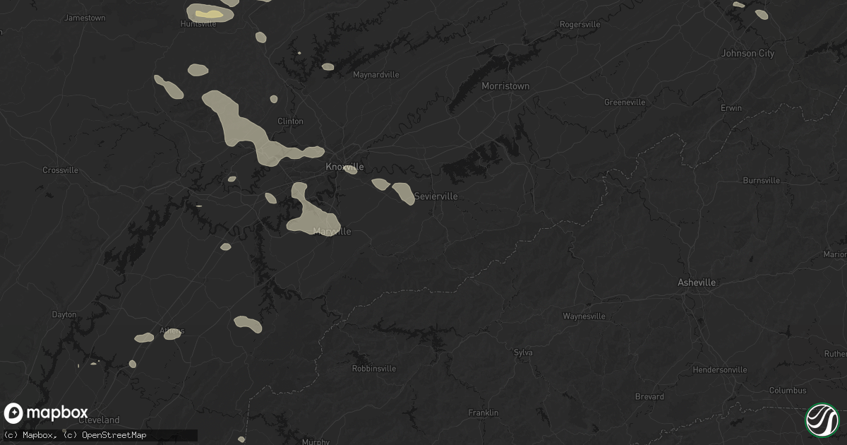 Hail map in Sevierville, TN on August 17, 2026