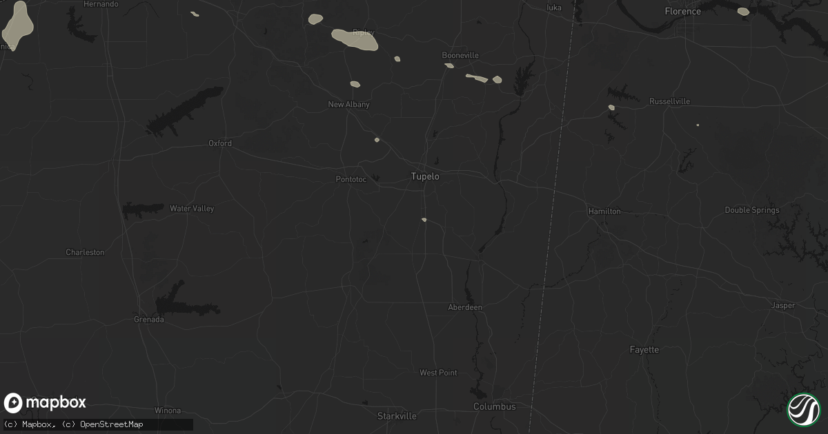 Hail map in Shannon, MS on August 17, 2026