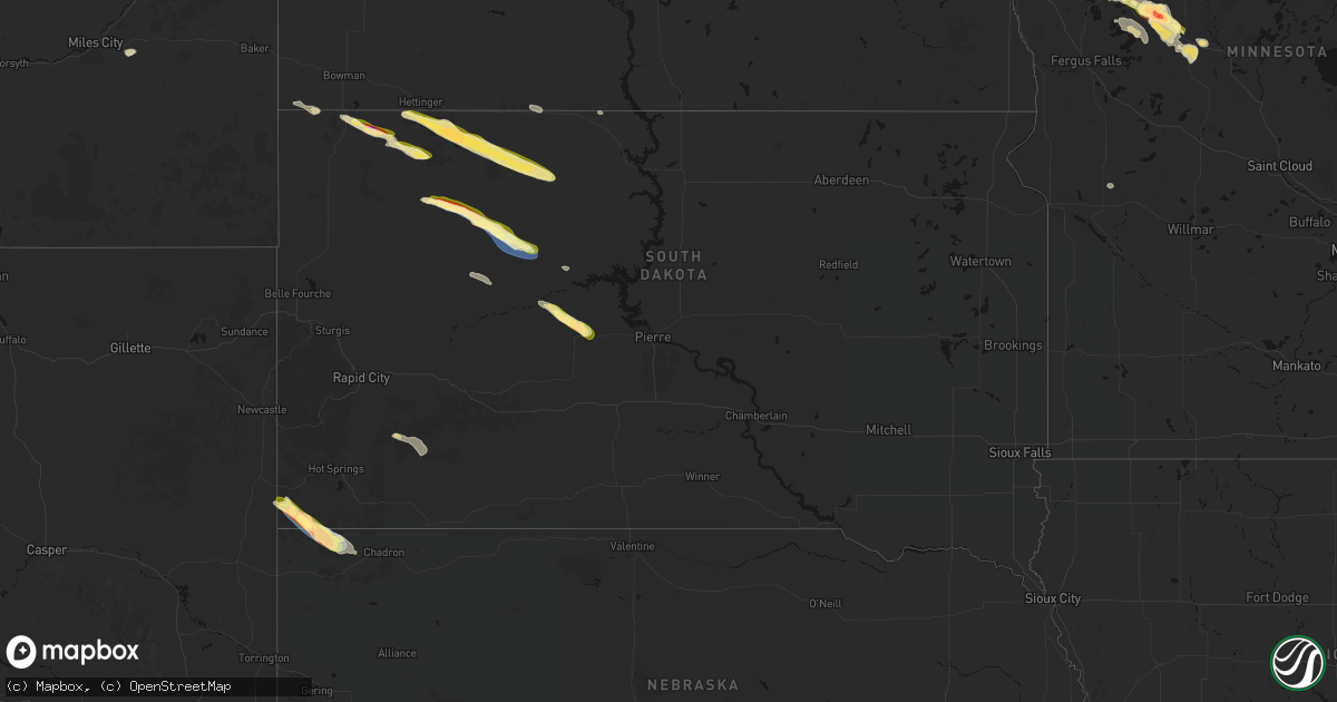 Hail map in South Dakota on August 17, 2026