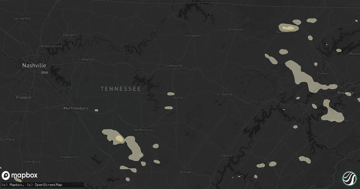 Hail map in Sparta, TN on August 17, 2026