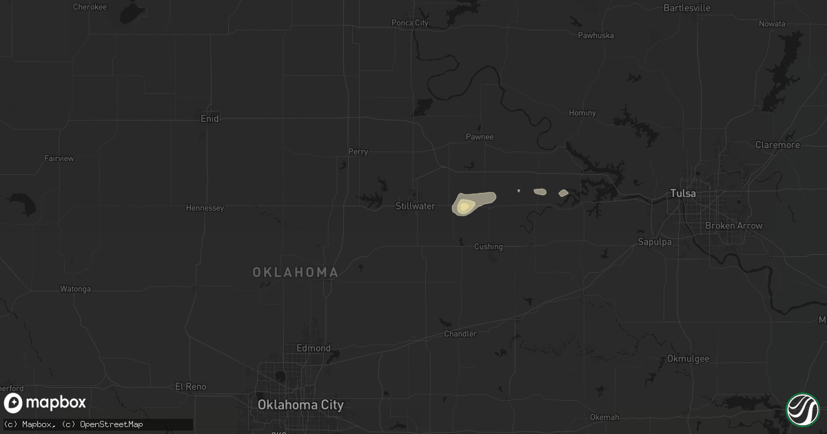 Hail map in Stillwater, OK on August 17, 2026