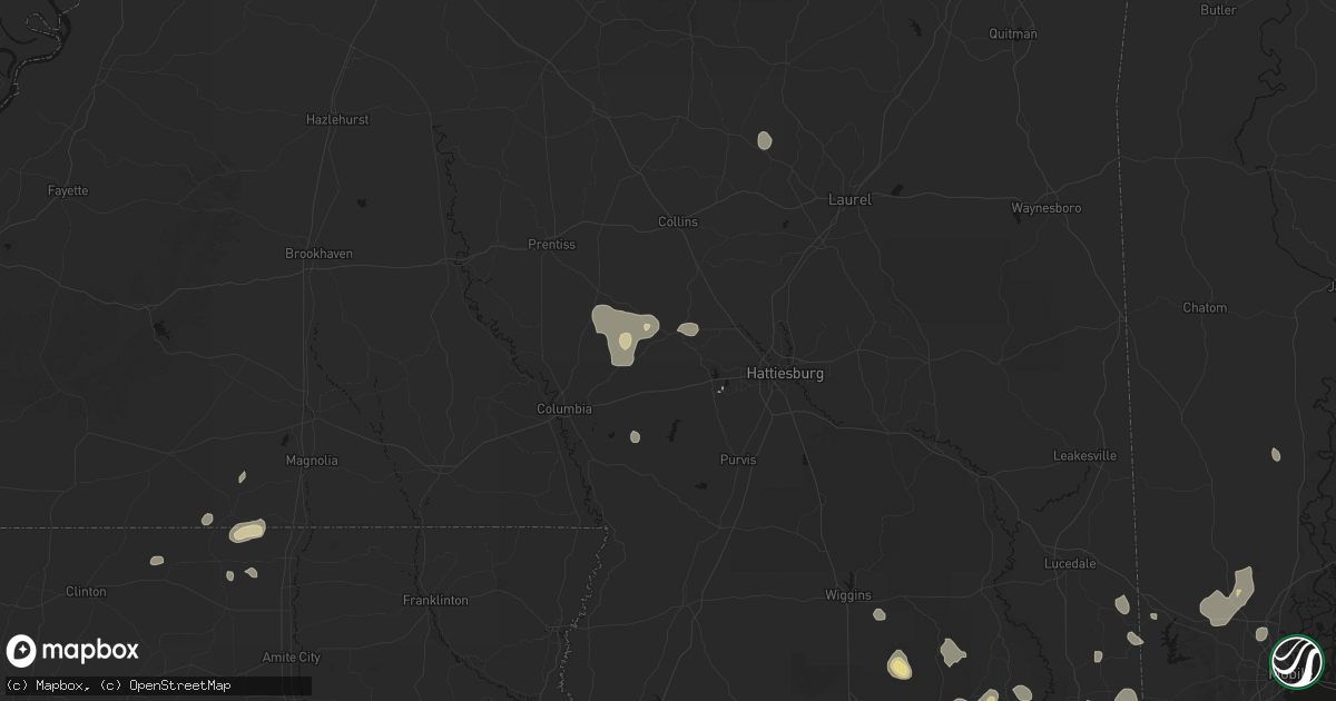 Hail map in Sumrall, MS on August 17, 2026