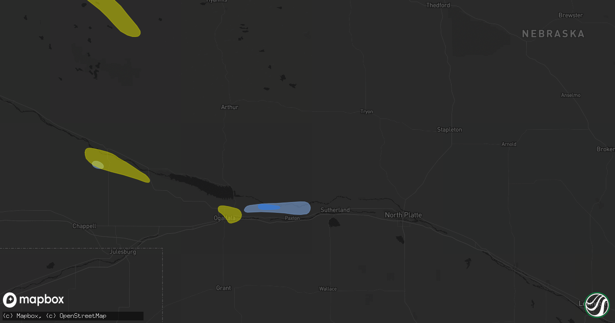 Hail map in Sutherland, NE on August 17, 2026