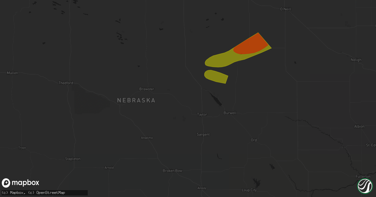 Hail map in Taylor, NE on August 17, 2026