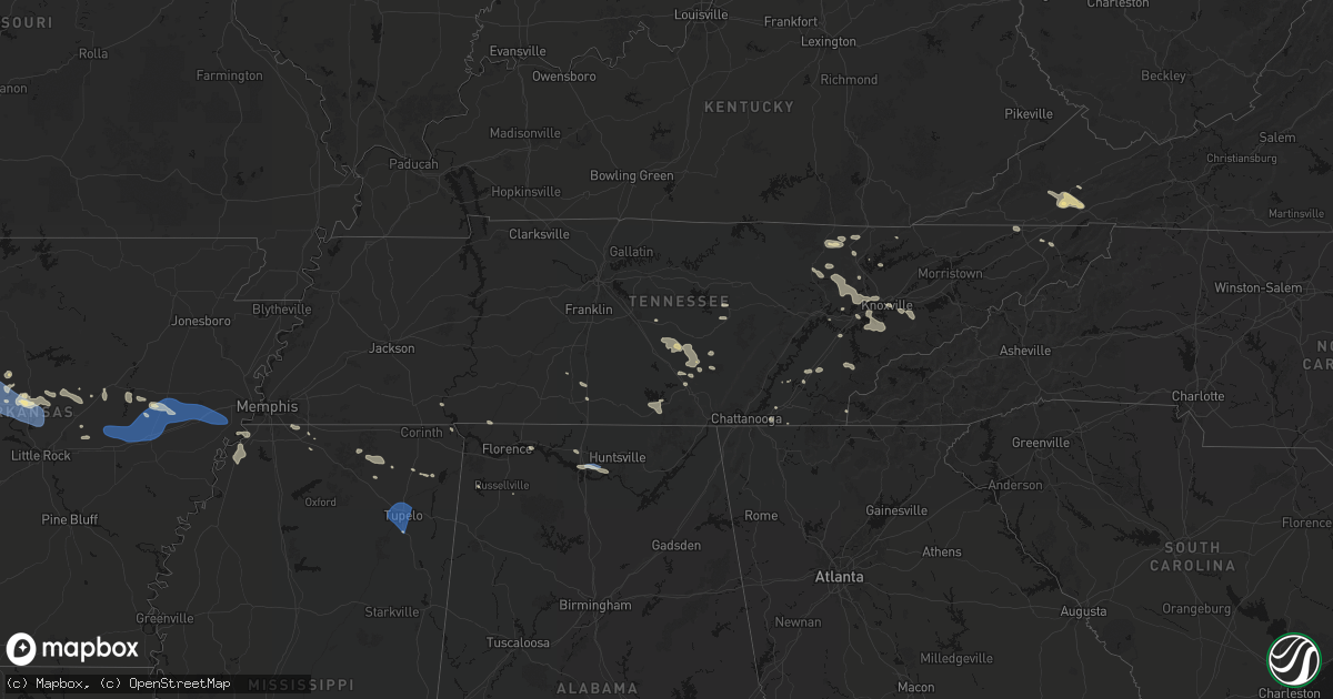 Hail map in Tennessee on August 17, 2026