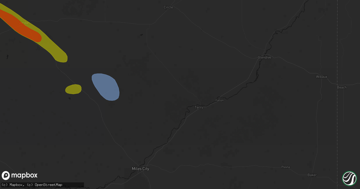 Hail map in Terry, MT on August 17, 2026