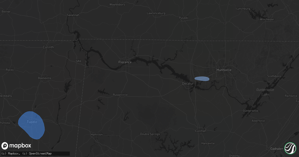 Hail map in Town Creek, AL on August 17, 2026