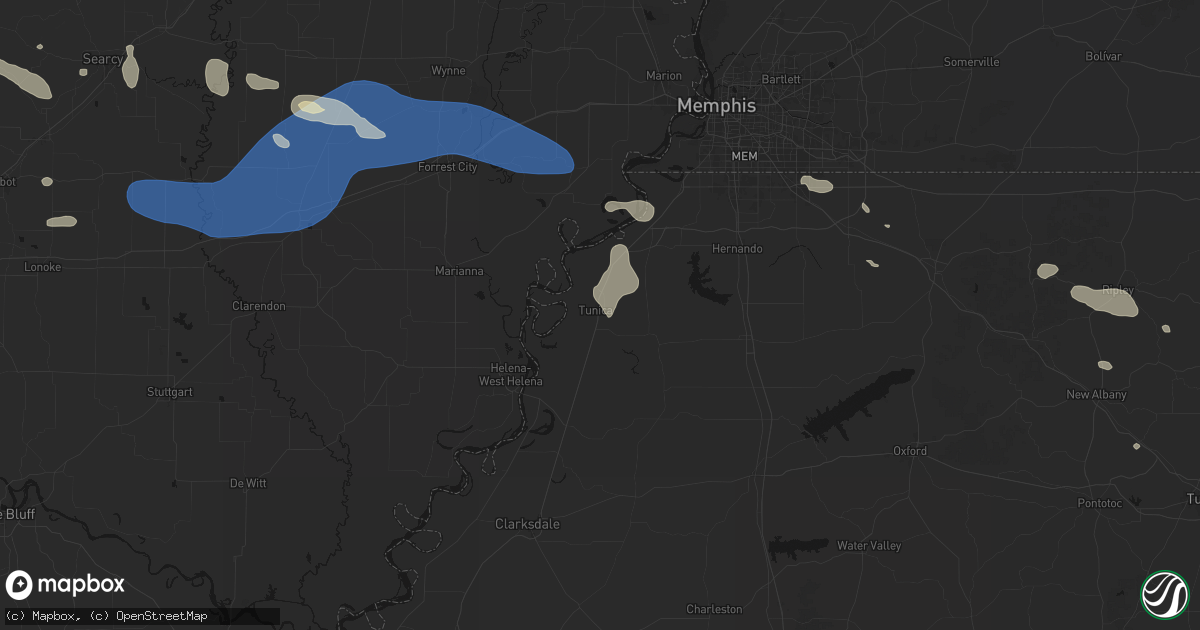 Hail map in Tunica, MS on August 17, 2026
