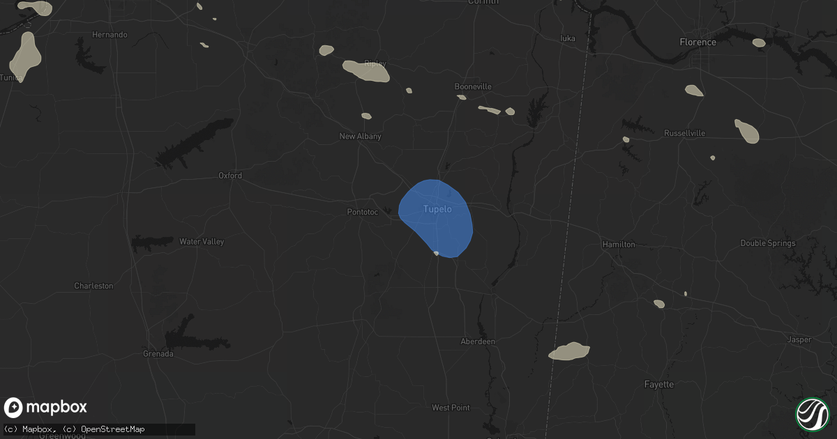 Hail map in Tupelo, MS on August 17, 2026
