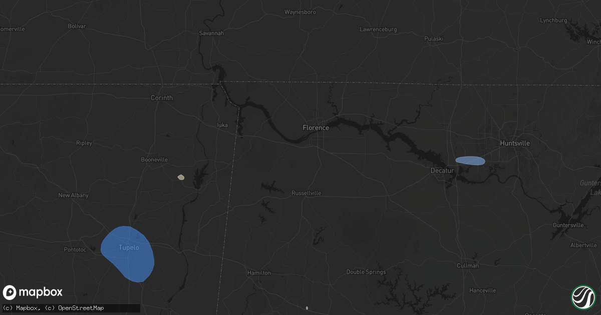 Hail map in Tuscumbia, AL on August 17, 2026