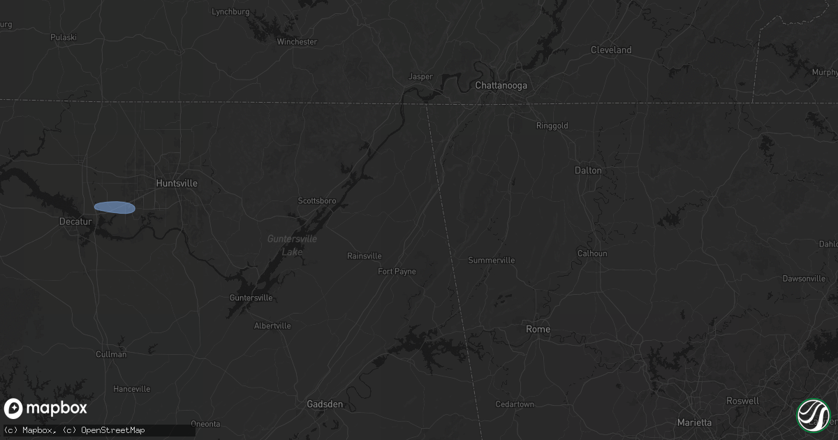 Hail map in Valley Head, AL on August 17, 2026