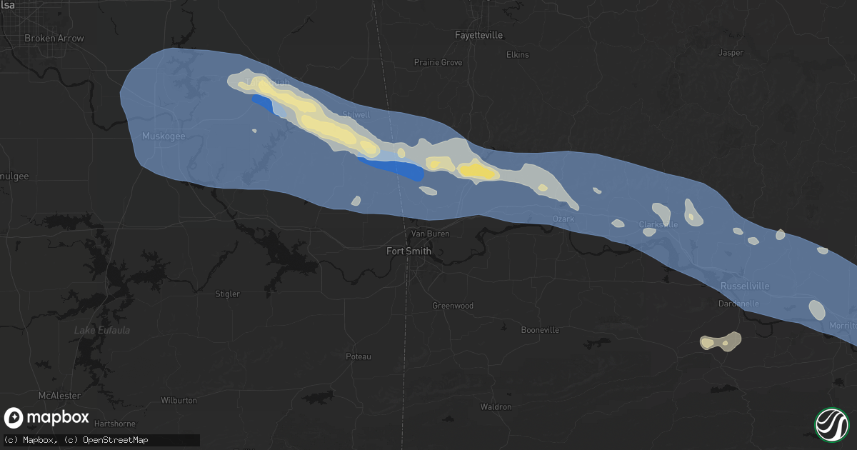 Hail map in Van Buren, AR on August 17, 2026