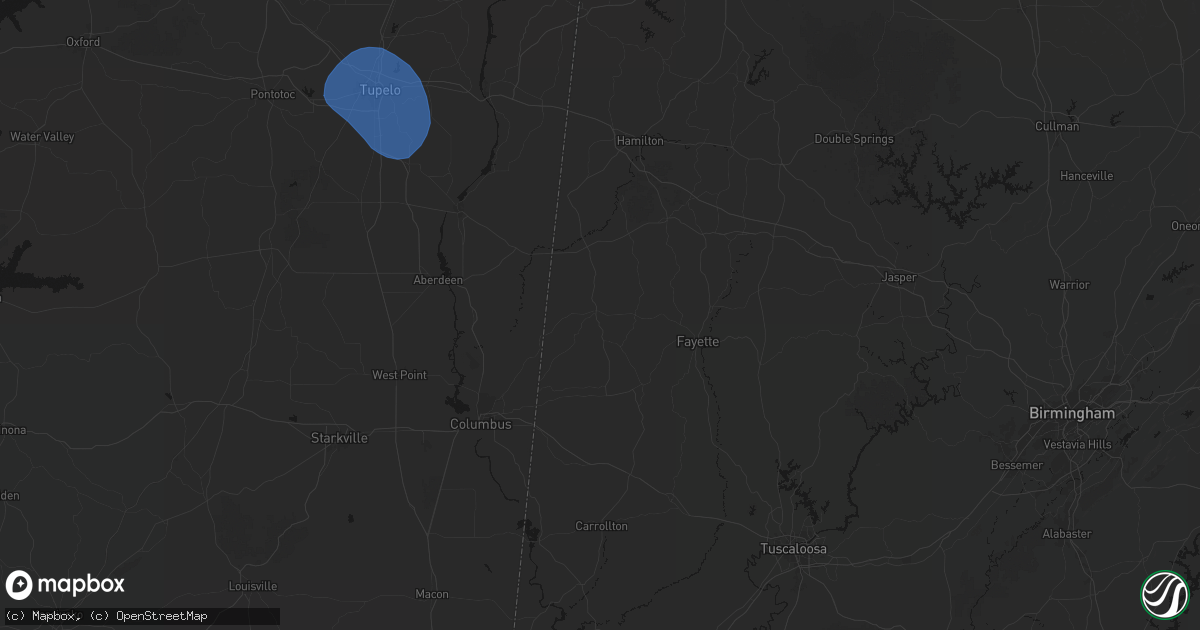 Hail map in Vernon, AL on August 17, 2026