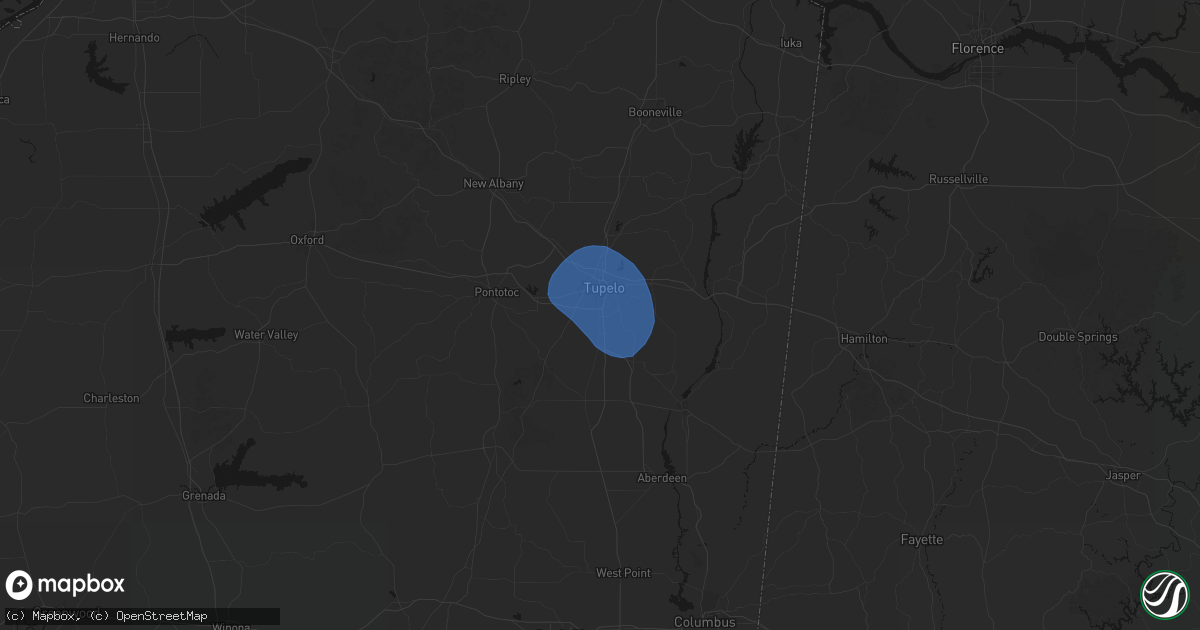 Hail map in Verona, MS on August 17, 2026
