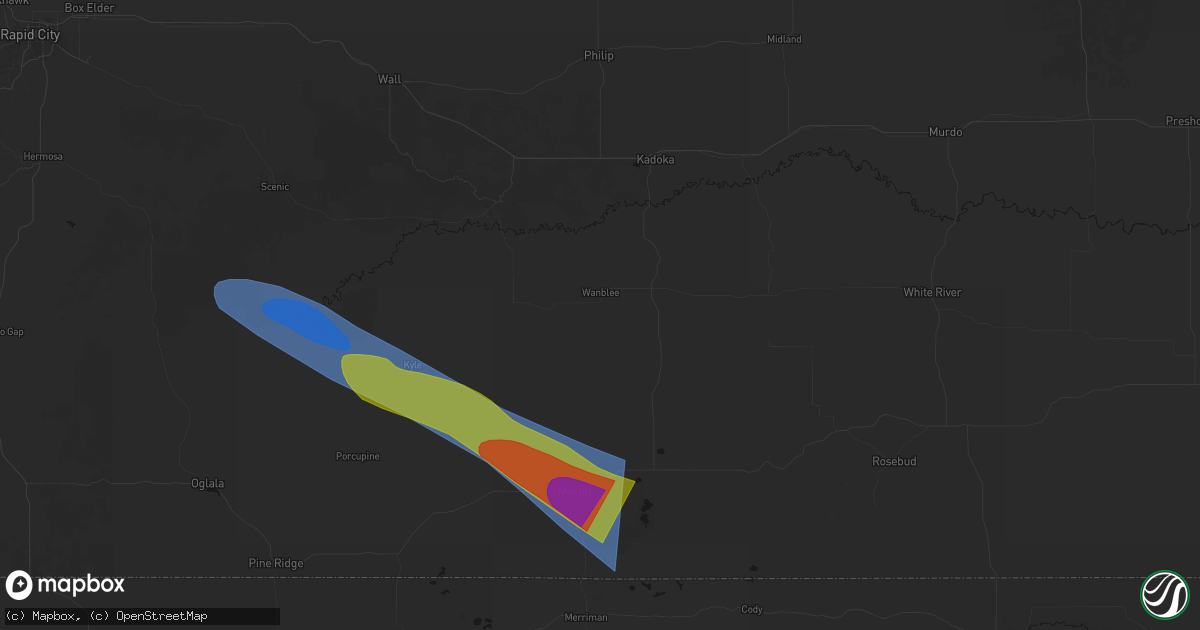 Hail map in Wanblee, SD on August 17, 2026