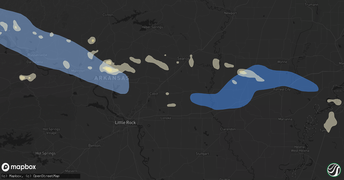 Hail map in Ward, AR on August 17, 2026