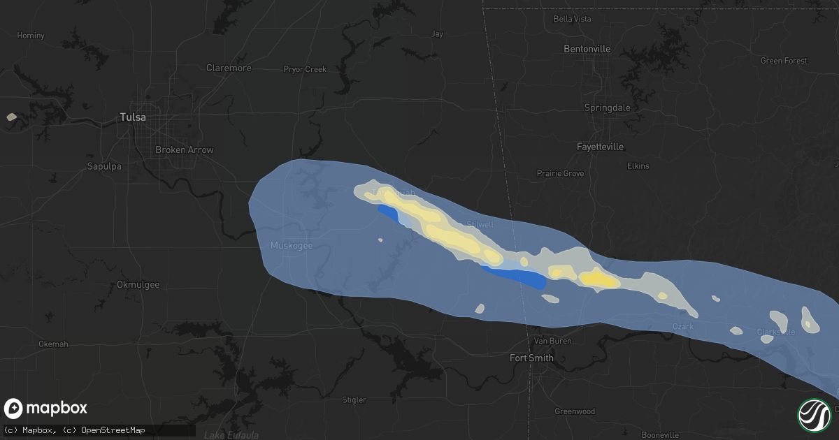 Hail map in Welling, OK on August 17, 2026