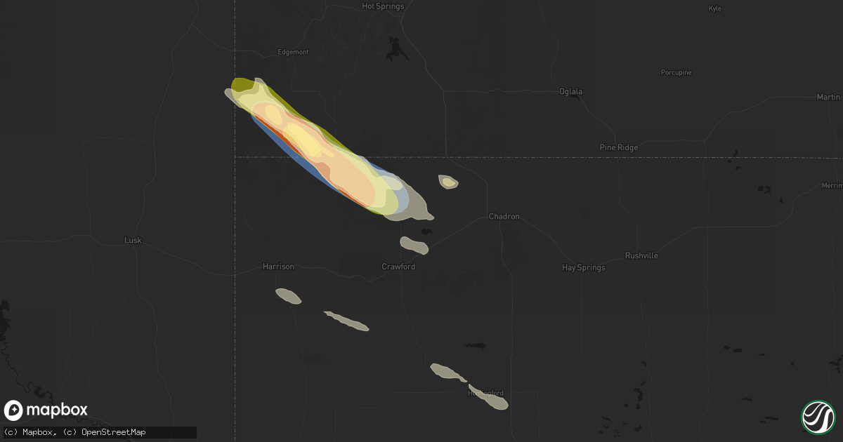 Hail map in Whitney, NE on August 17, 2026