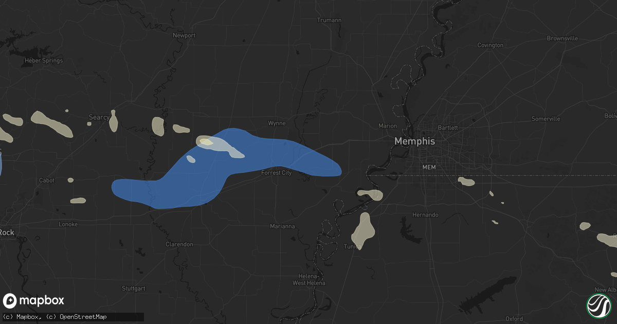 Hail map in Widener, AR on August 17, 2026