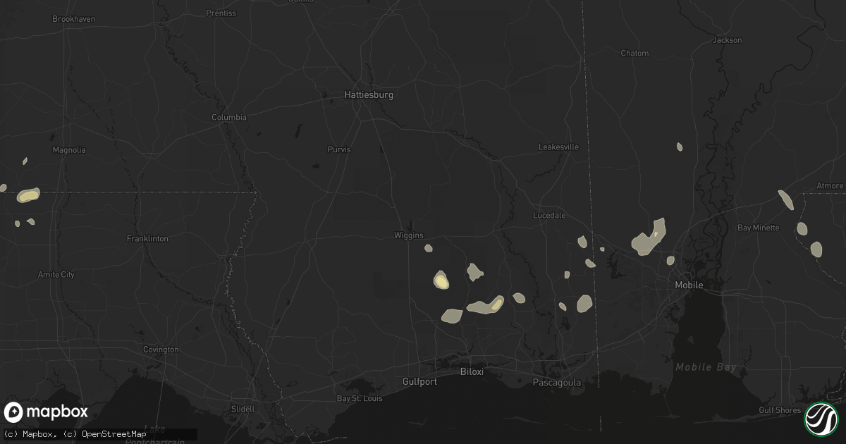 Hail map in Wiggins, MS on August 17, 2026
